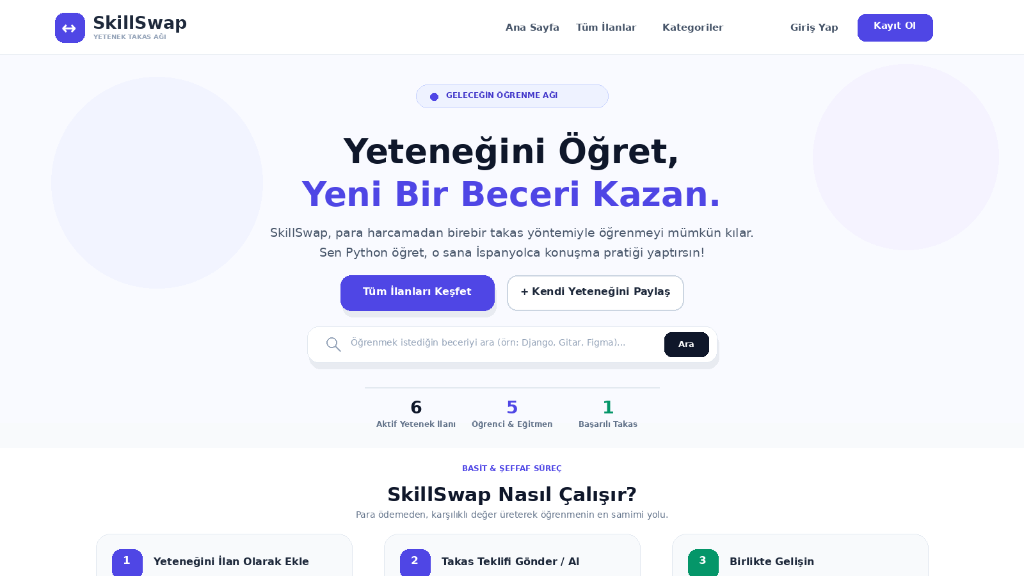 SkillSwap web projesi ekran görüntüsü